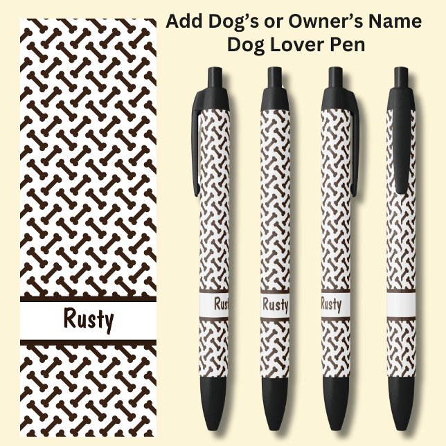 Stylo Noir Ajouter le nom du propriétaire ou du chien, les os (Créateur téléchargé)