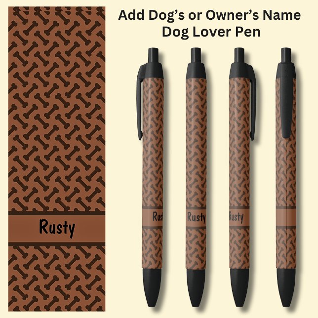 Stylo Noir Ajouter le nom du propriétaire ou du chien, les os (Créateur téléchargé)