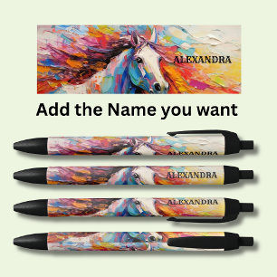 Stylo Noir Ajouter Nom, Dramatique Peinture Cheval Blanc