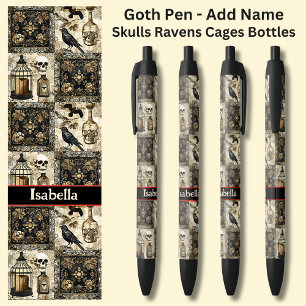 Stylo Noir Ajouter Nom, Goth Skulls Ravens Cages Bouteilles N
