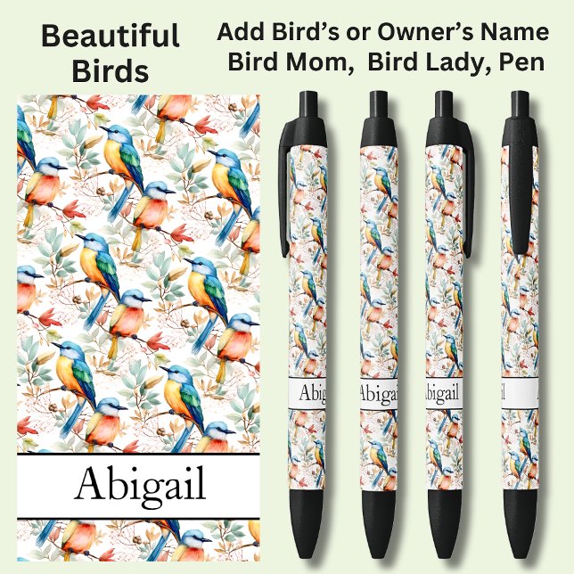 Stylo Noir Ajouter Nom, Oiseaux colorés (Créateur téléchargé)