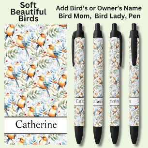 Stylo Noir Ajouter Nom, Oiseaux doux et colorés