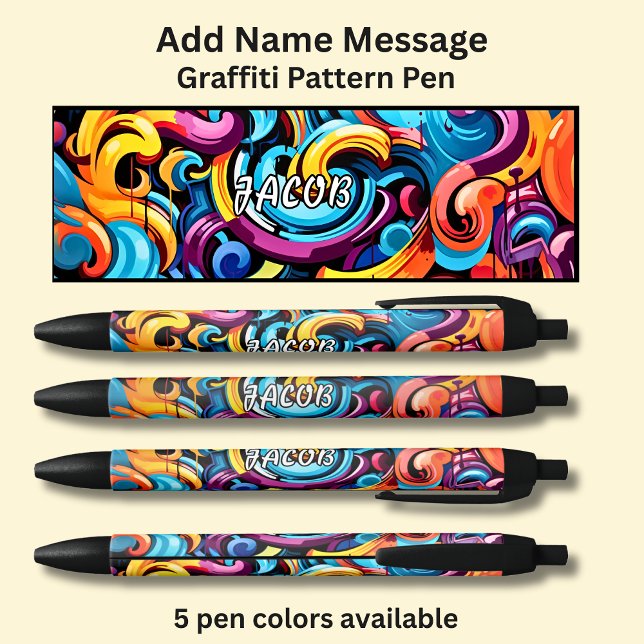 Stylo Noir Ajouter un message de nom, sur le Motif Graffiti (Créateur téléchargé)