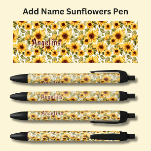 Stylo Noir Ajouter un nom, Fleurs de soleil en floraison en é