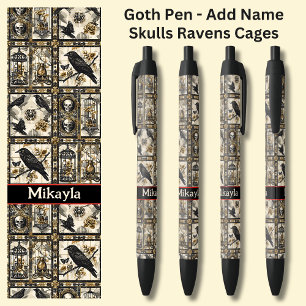 Stylo Noir Ajouter un nom, Goth Gothic Skuls & Ravens sur sty