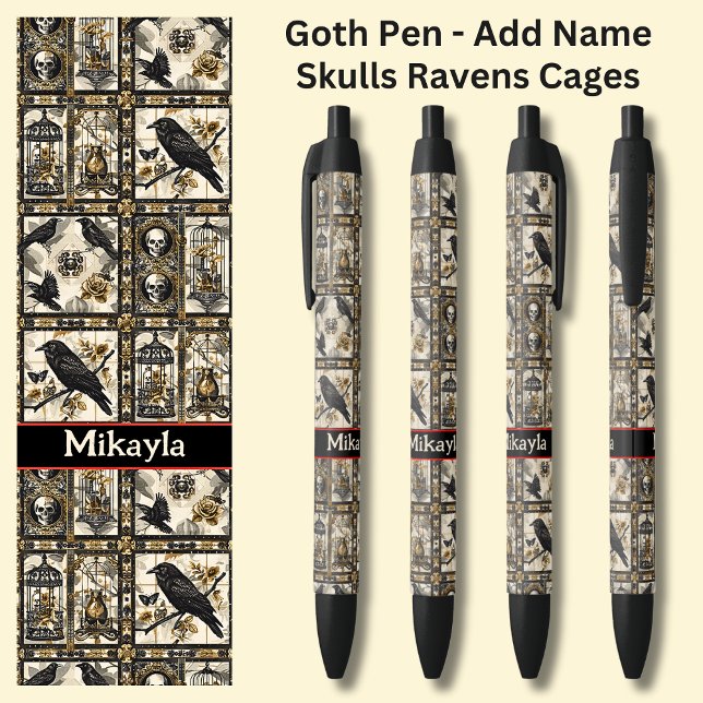 Stylo Noir Ajouter un nom, Goth Gothic Skuls & Ravens sur sty (Créateur téléchargé)
