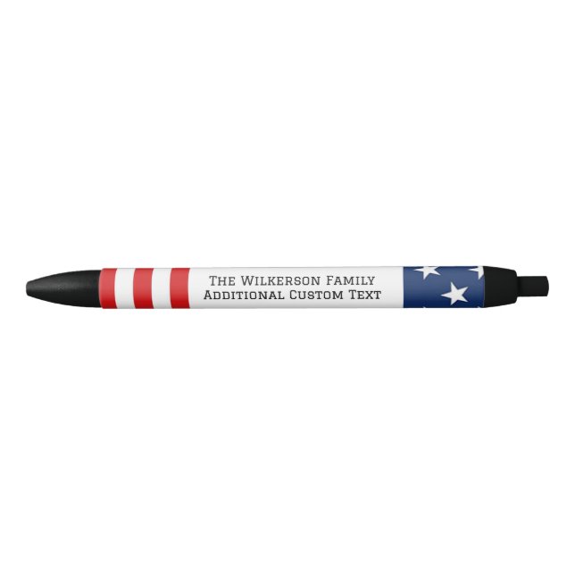 Stylo Noir American Flag Nom de famille Texte personnalisé (Devant)