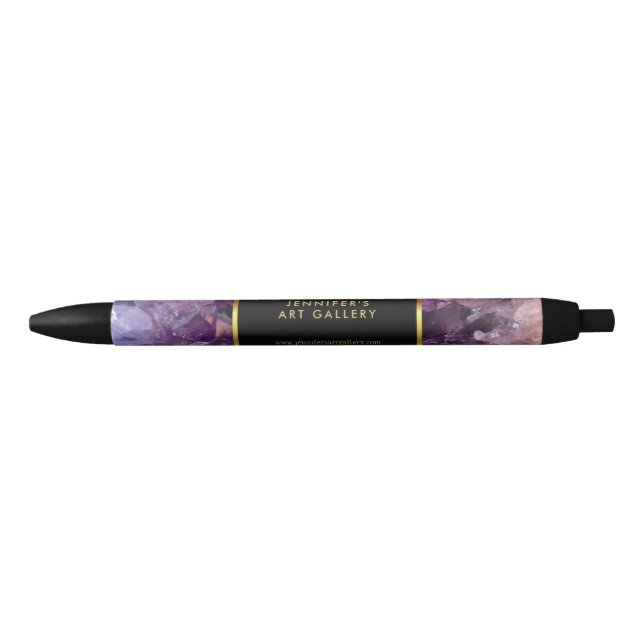 Stylo Noir Amithyste d'or violet gemstone professionnel (Devant)
