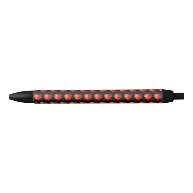 Stylo Noir Amour Saint Valentin coeur rouge (Devant)
