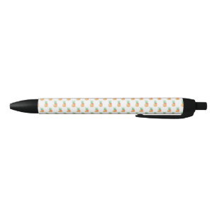 Stylo Noir Ananas avec Fleur rose Motif sans couture
