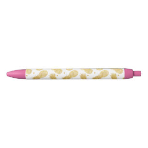 Stylo Noir Ananas d'or et points tropicaux de confettis