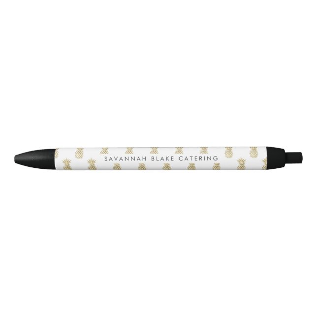 Stylo Noir Ananas Faux Gold Personnalisé (Devant)