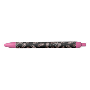 Stylo Noir ananas rose d'or de marbre noir moderne élégant