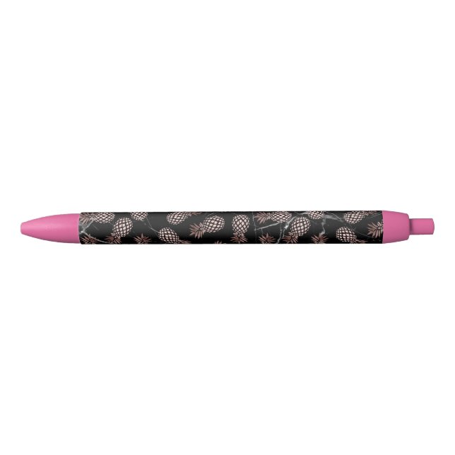 Stylo Noir ananas rose d'or de marbre noir moderne élégant (Devant)