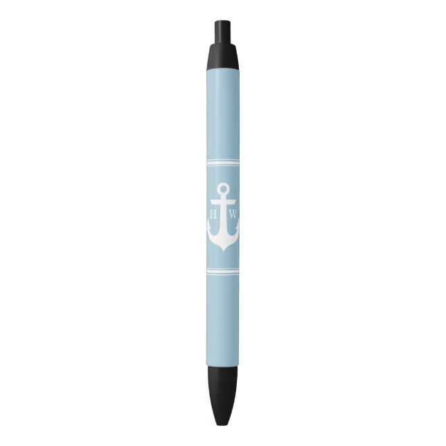 Stylo Noir Ancre bleu clair Monogrammé (devant Vertical)