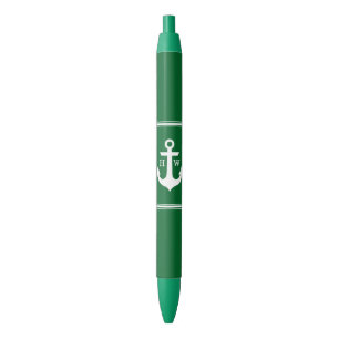 Stylo Noir Ancre verte décorée d'un monogramme