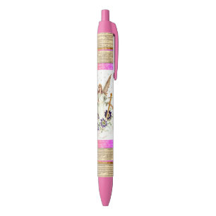 Stylo Noir Angel Avec Croix Et Fleurs Clematis Encre Noire Pe