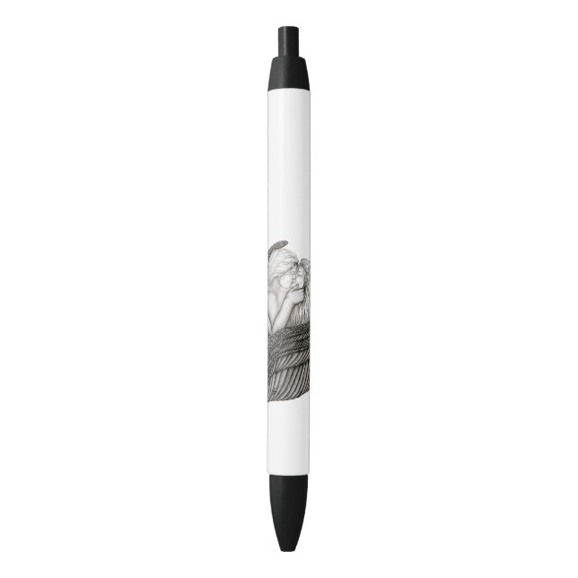 Stylo Noir Angels Kissing, noir et blanc Design (devant Vertical)