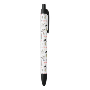 Stylo Noir Animaux mignons de région boisée et motif indien