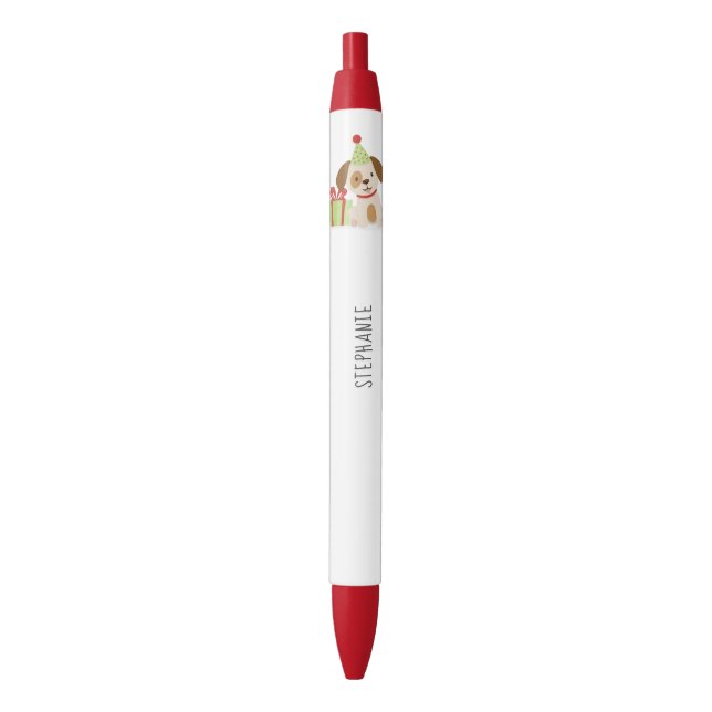 Stylo Noir Anniversaire du Chiot mignon (devant Vertical)