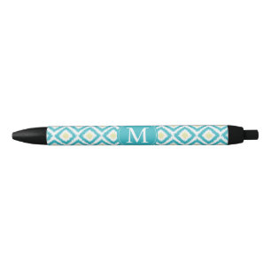 Stylo Noir Aqua décoré d'un monogramme et motif jaune d'Ika