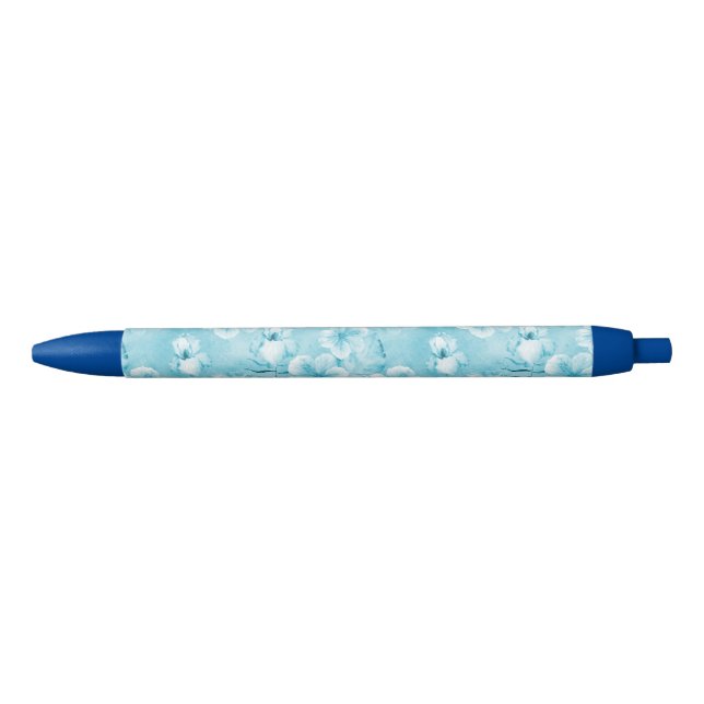 Stylo Noir Aqua tropical Orchidées blanches Hibiscus Floral (Devant)