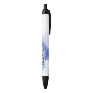 Stylo Noir Aquarelle Abstraite trait de brosse bleu clair