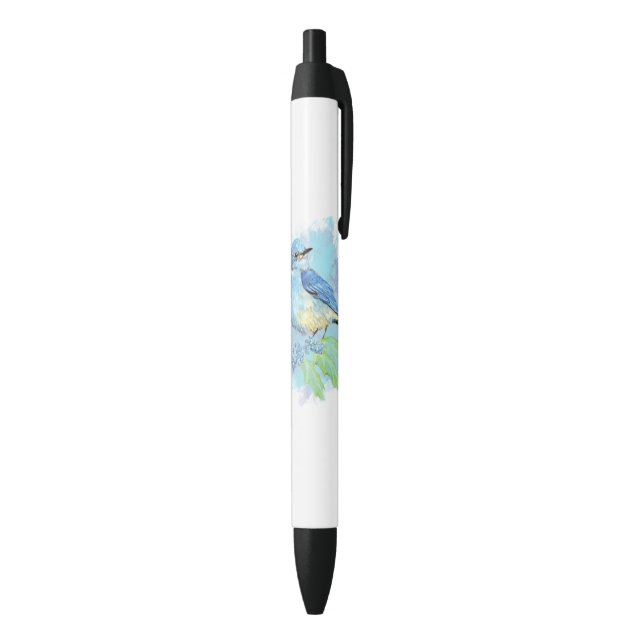 Stylo Noir Aquarelle Bleu Bleu Joli Jardin Bleu Oiseau Art (Bas (Vertical))