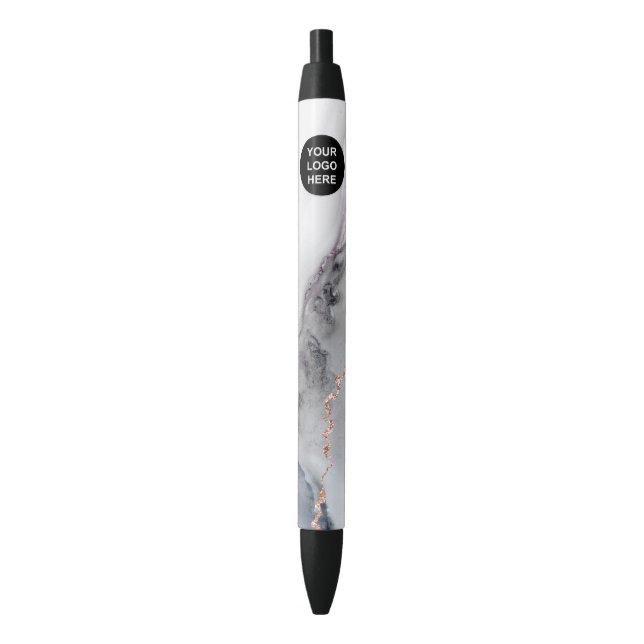 Stylo Noir Aquarelle chic Blanc et Rose Gold Agate Business (devant Vertical)