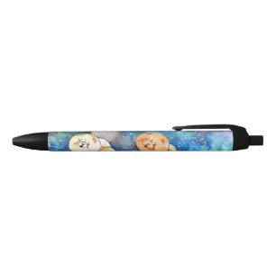 Stylo Noir Aquarelle de chien de la LUNE D'ARGENT