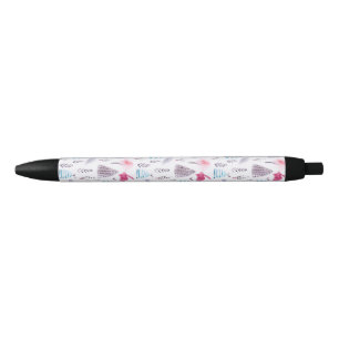 Stylo Noir Aquarelle de houblon rose de la forêt d'hiver