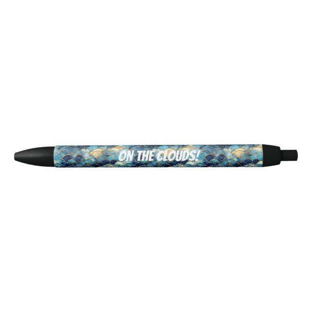 Stylo Noir Aquarelle design tendance Nuages Bleus (Devant)