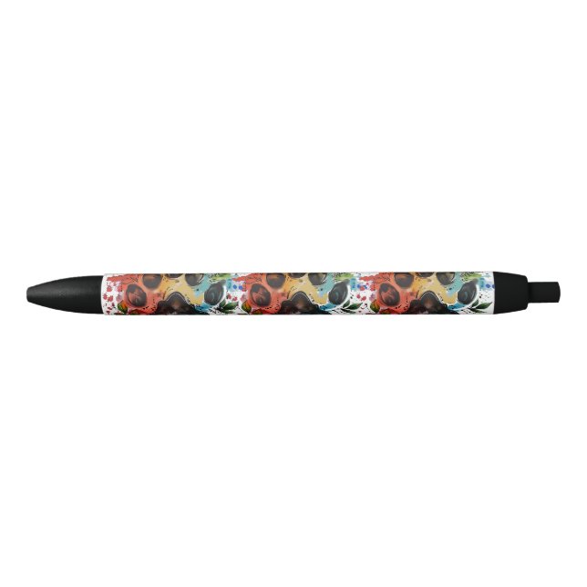 Stylo Noir Aquarelle Empreinte de patte Boho (Devant)