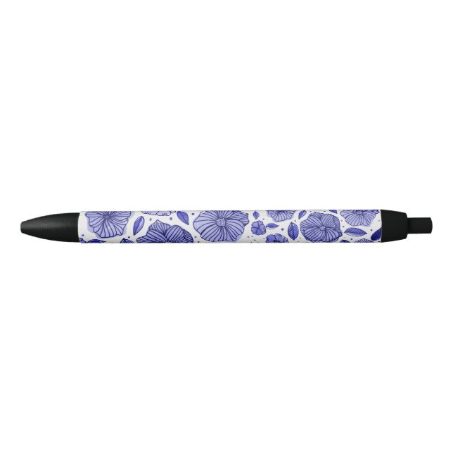 Stylo Noir Aquarelle et fleurs d'encre - palette bleue (Devant)