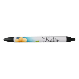 Stylo Noir Aquarelle fleurs colorées