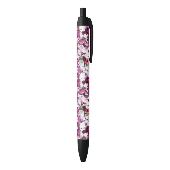 Stylo Noir Aquarelle florale - Design abstrait rose et blanc (Bas (Vertical))
