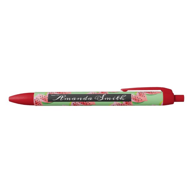 Stylo Noir Aquarelle Fruit de pastèque Rouge Vert (Haut)