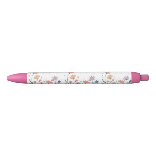 Stylo Noir Aquarelle lunaire florale