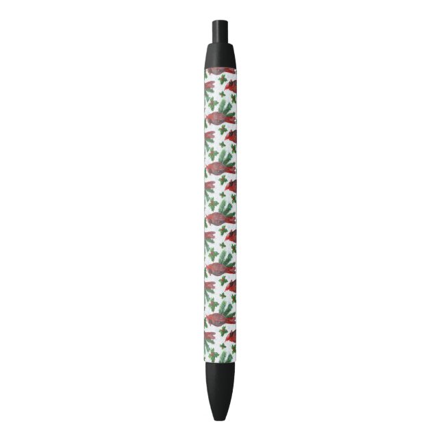 Stylo Noir aquarelle Oiseau cardinal rouge (devant Vertical)