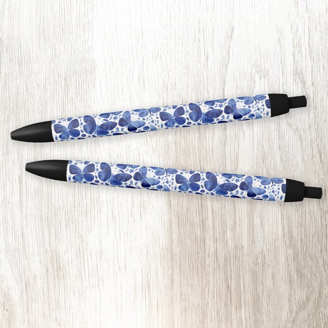 Stylo Noir Aquarelle papillon bleu (Créateur téléchargé)