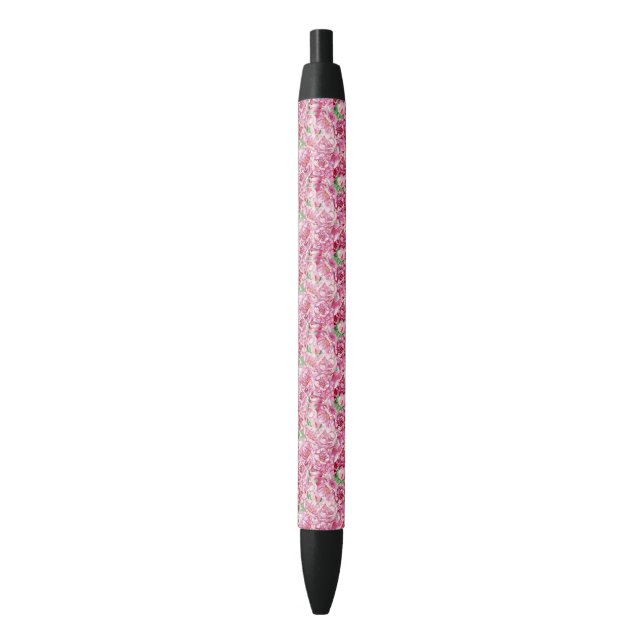 Stylo Noir Aquarelle Pink Peonies (devant Vertical)