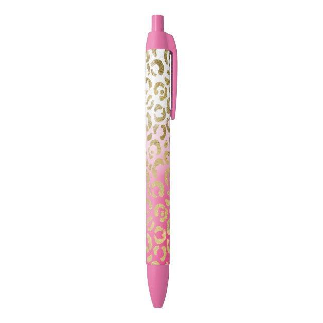 Stylo Noir Aquarelle rose blanche Empreinte de léopard or gla (Bas (Vertical))