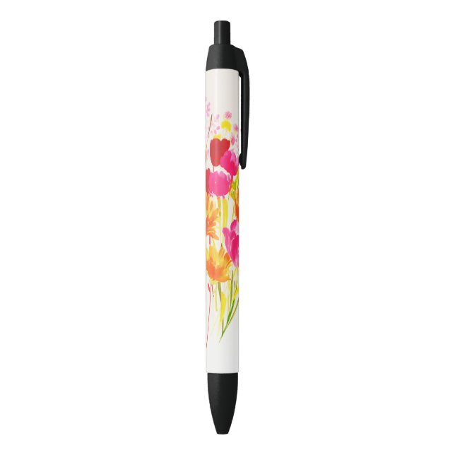 Stylo Noir Aquarelle rose de prés fleuris (Bas (Vertical))