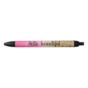 Stylo Noir Aquarelle rose fille Parties scintillant or Glitz