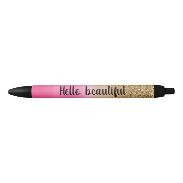 Stylo Noir Aquarelle rose fille Parties scintillant or Glitz  (Devant)