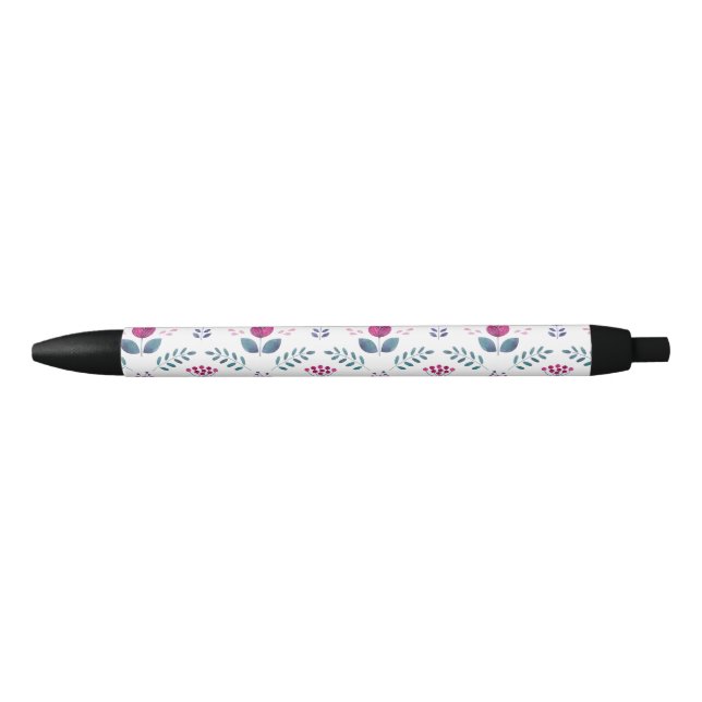 Stylo Noir Aquarelle rose Floral design (Devant)