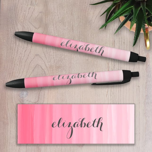 Stylo Noir Aquarelle rose Ombre feminine Monogramme Nom (Créateur téléchargé)