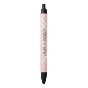 Stylo Noir Aquarelle rose pâle Coeurs d'or