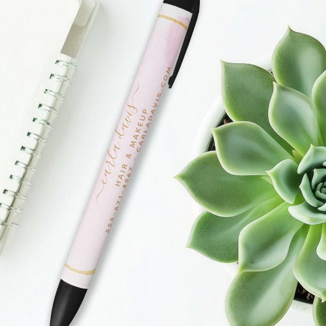 Stylo Noir Aquarelle rose pâle Gold Circle Salon (Créateur téléchargé)