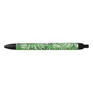 Stylo Noir Aquarelle Tropical Monstera Feuille Motif rose
